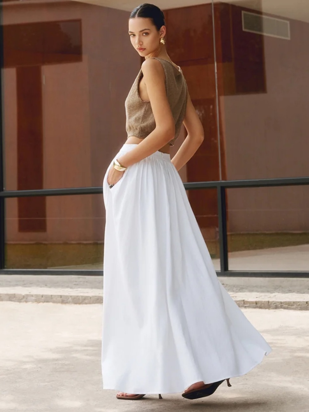 Commense Cotton Pleated Maxi Skirt - Picture 3 of 6